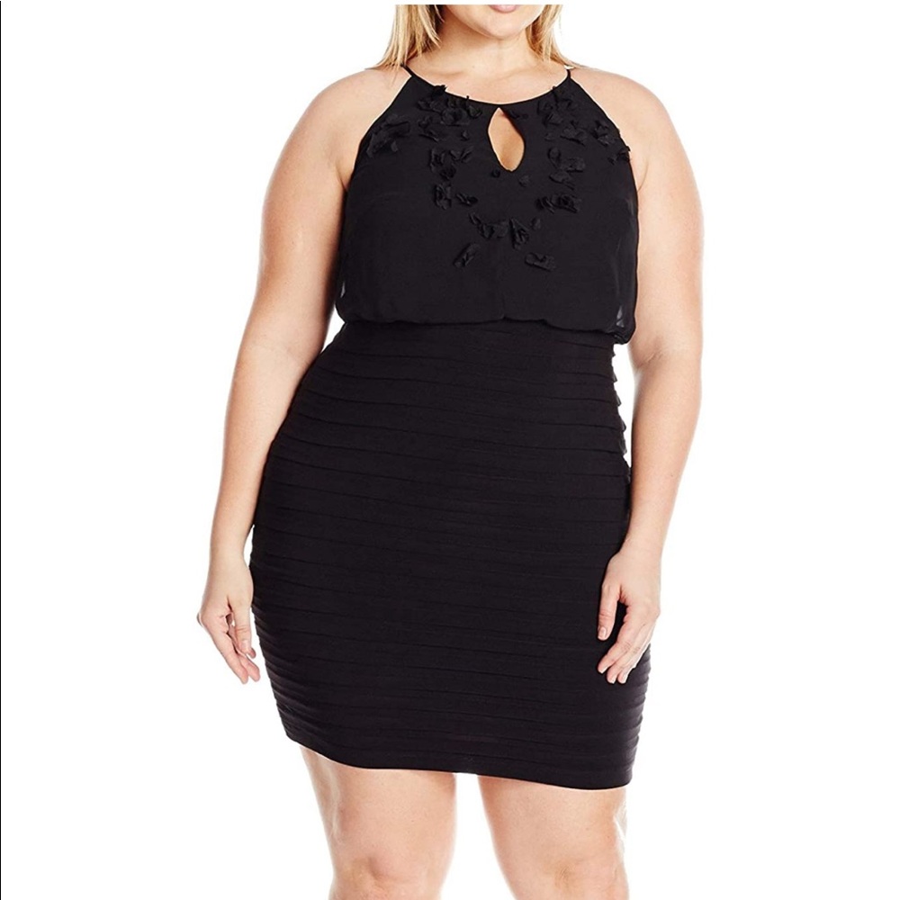 Adrianna Papell Women's Plus Size Womans Matte Jersey Blouson Sheath - Black 18W